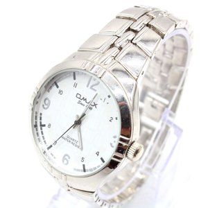 OMAX Watch Mens Silver Tone Stainless Steel Classic Big White Quartz Dial